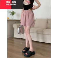 YIBUSHENG松紧腰黑色休闲裤直筒裤女季宽松显瘦中裤阔腿裤短裤小个子裤子