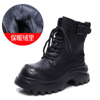 头层牛皮马丁靴女冬季新款复古百搭粗跟防滑侧拉链潮加绒短靴
