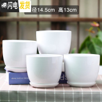 三维工匠北欧简约花盆陶瓷大号带托盘白色绿萝盆栽室内多肉盆 梯形亮光白4个 中等花盆容器