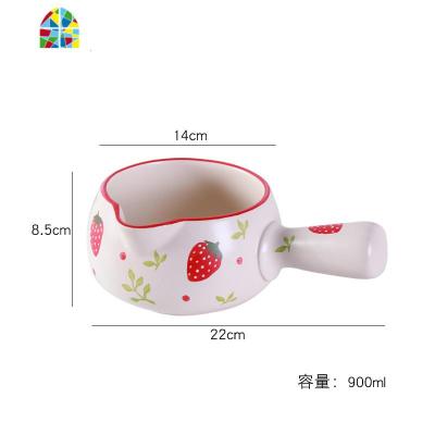 日式陶瓷迷你宝宝小奶锅儿童辅食锅家用燃气煮粥煮面条不粘无涂层 FENGHOU 1000毫升草莓奶锅