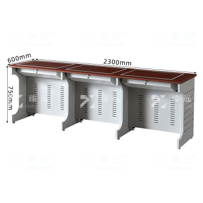 臻远ZY4012415隐藏式翻转电脑桌培训桌教室机房多媒体学习桌办公桌B款三人位