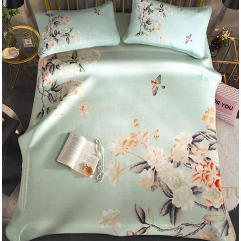 家柏饰(CORATED)彩绘牛皮席软席头层牛皮凉席1.8米1.5米三件套鸟语花香