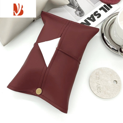 三维工匠哑光质感超纤皮车载纸巾套 咖色棕色纸巾盒装饰设计纸巾套 酒红色(普通款无绑带)