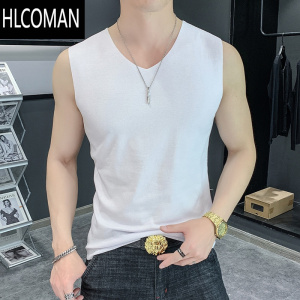 HLCOMAN薄款无痕宽肩背心男士白色打底p暖内衣坎肩男无袖T恤