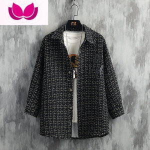 七斓小香风格子加绒衬衫男长袖潮牌高级感痞帅磨毛粗花呢衬衣外套