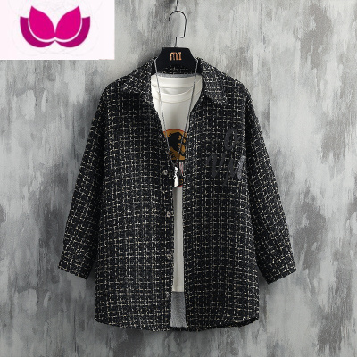 七斓小香风格子加绒衬衫男长袖潮牌高级感痞帅磨毛粗花呢衬衣外套