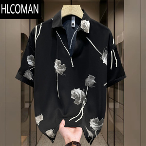 HLCOMAN冰丝短袖t恤男2025年夏季新款衣服凉感五分袖青年男装体恤V领半袖