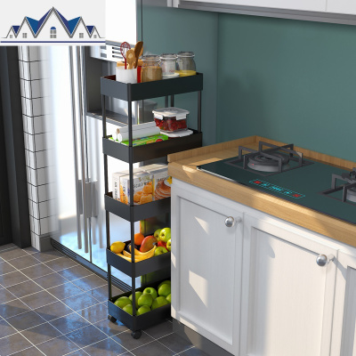 厨房夹缝置物架落地多层收纳架窄缝22cm冰箱侧边角缝隙移动推车 三维工匠