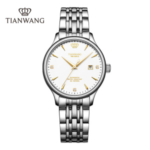 天王手表金标送福18K金皇冠logo女表商务休闲机械表钢带腕表5876