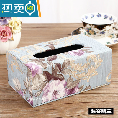 敬平家用客厅茶几餐巾纸抽盒创意面纸盒简约餐厅家居抽纸盒 孔雀蓝 壁纸深谷幽兰中号纸巾盒