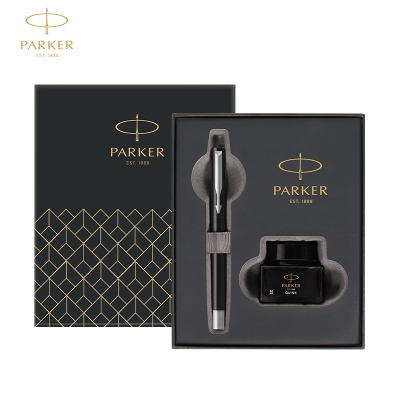 派克PARKER钢笔威雅黑色胶杆墨水笔+迷你墨水礼盒学生办公用品书写金属不锈钢F笔尖0.5mm可吸墨可替换墨囊