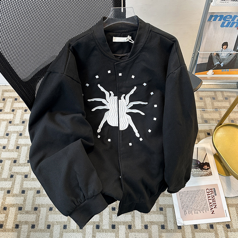 夹克男春秋新款美式潮牌高街蜘蛛刺绣男女同款国潮牌宽松百搭外套