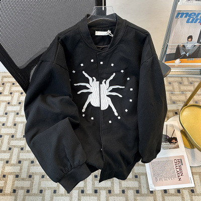 夹克男春秋新款美式潮牌高街蜘蛛刺绣男女同款国潮牌宽松百搭外套