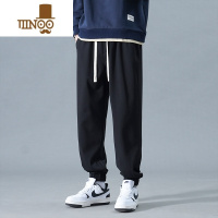 YANXU黑色裤子男生潮牌运动款卫裤宽松束脚美式高街休闲长裤