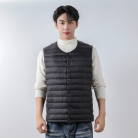 新男式90绒纯色新款男装V领圆领马甲羽绒服背心大码外套