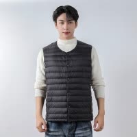 新男式90绒纯色新款男装V领圆领马甲羽绒服背心大码外套