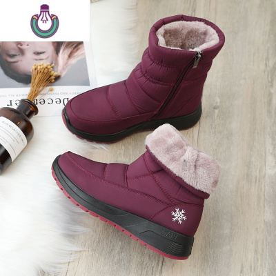 FISHBASKET中老年人保暖加绒加厚防滑防水妈妈棉鞋雪地靴女短筒冬季2020新款靴子