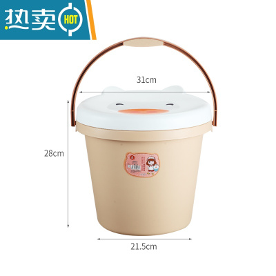 敬平小桶卡通带盖玩具手提桶洗澡储物桶有盖可坐人收纳凳钓鱼桶装水桶 卡其色14L [1个装]