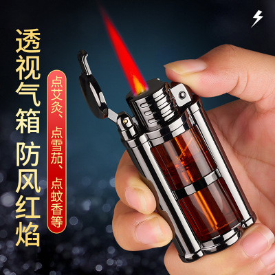 网红复古防风打火机充气可视气体蓝焰直冲创意高档男士送男友礼物