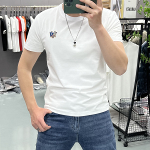 潮牌男装丝光棉短袖T恤半袖夏季字母修身圆领休闲国潮上衣T恤简约
