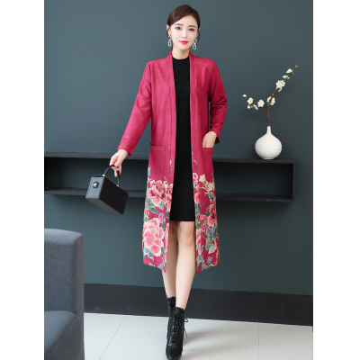 FISHBASKET大码鹿皮绒风衣女中长款洋气外套秋胖mm气质开衫修身显瘦披肩风衣女