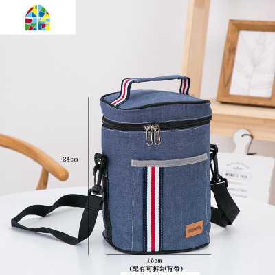 圆形保温桶饭盒袋套加厚铝箔早餐带饭兜碗手提包时尚饭盒便当盒包 FENGHOU #0913圆筒包直径20x26cm