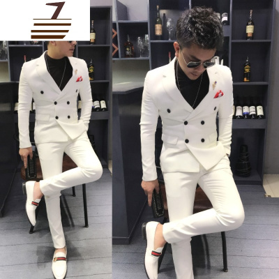NEWLAKE潮流小西装套装男韩版双排扣夜店DJ时尚西服套装帅气白色西装男帅