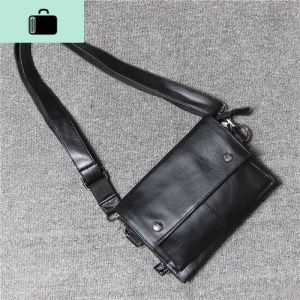 新款threebox韩版潮日系男士单肩包复古软皮斜挎背包流行斜跨小包NEW LAKE 黑色 黑色