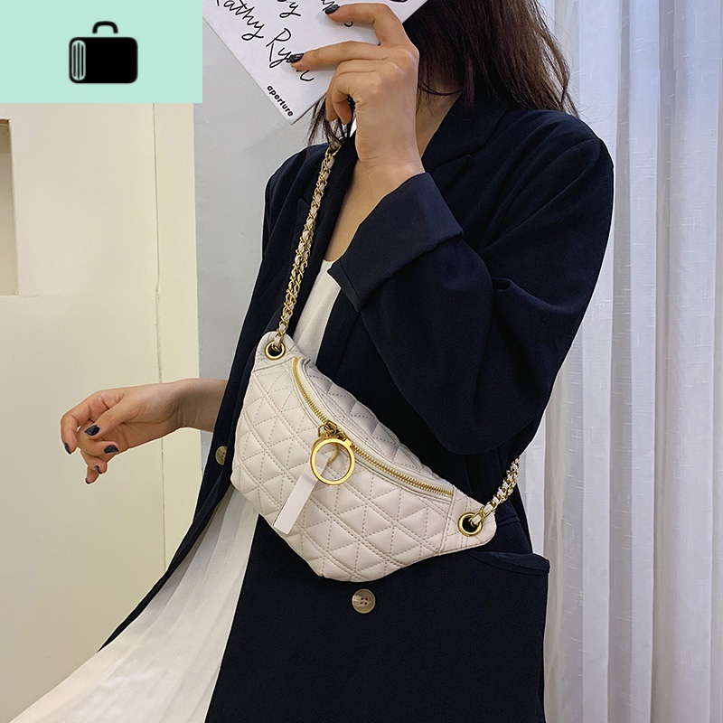 女士菱格腰包包2020新款潮流行时尚百搭ins马鞍包单肩小斜挎胸包NEW LAKE女士单肩包