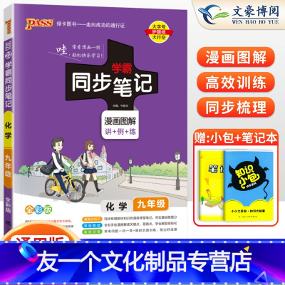 [友一个正版] 2023版 绿卡PASS图书 学霸同步笔记 9九年级化学 漫画图解速查速记全彩版 讲+例+练 初中学霸