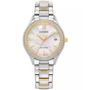 西铁城(CITIZEN)光动能女款三眼石英手表34mm母贝表盘两-tone不锈钢表带 Mother_Of_Pearl