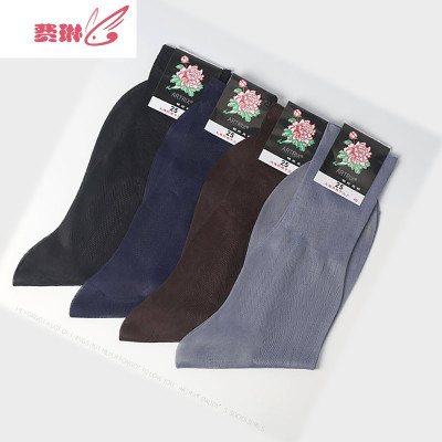 中老年袜子男大牡丹花锦纶丝袜老式老年松口薄款尼龙丝光男袜7181费琳