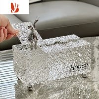 三维工匠ins抽纸盒家用客厅亚克力纸巾盒擦手纸盒桌面茶几遥控器收纳盒 轻奢纸巾盒+收纳带盖[透明]