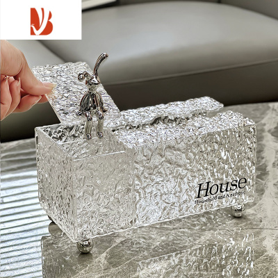 三维工匠ins抽纸盒家用客厅亚克力纸巾盒擦手纸盒桌面茶几遥控器收纳盒 轻奢纸巾盒+收纳带盖[透明]