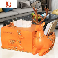 三维工匠客厅轻奢创意多遥控器收纳盒桌面装饰摆件 北欧母子鹿橘黄色