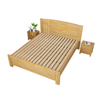 臻远ZY5062714 实木环保漆家具 实木双人床 1.8米含2个床头柜 原木色