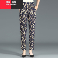 YIBUSHENG季薄款妈妈印花裤子中老年女裤大码休闲裤高腰直筒裤老人裤子女