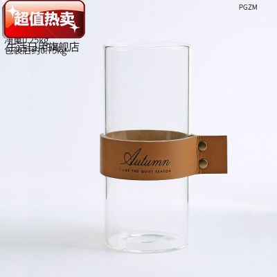 北欧ins风插花玻璃瓶透明绿植水培餐桌花瓶摆件网红奶茶店装饰品中号棕色带花瓶