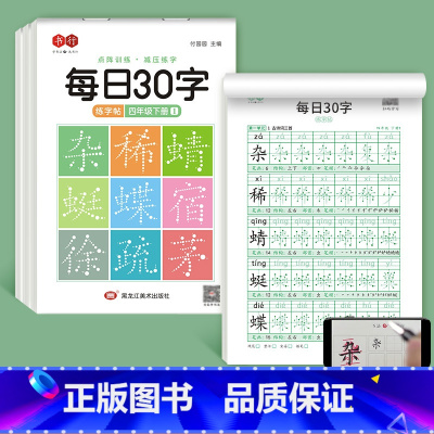 四年级下册3本 [正版]减压同步字帖每日30字一年级字帖上下册语文雷射同步练字帖二三年级人教版小学生每日一练钢笔临摹描红