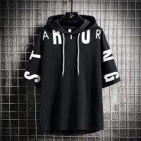 男装连帽短袖T恤夏季字母印花蚂蚁布宽松半袖上衣男