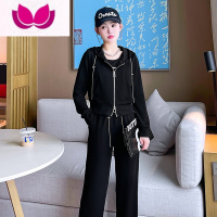 七斓洋气时髦休闲套装女2023新款小个子吊带开衫时尚阔腿裤三件套