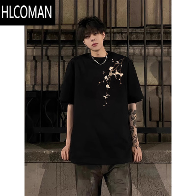 HLCOMAN新中式轻国风t恤潮牌高街短袖男款夏季痞帅黑色短袖2025新款半袖