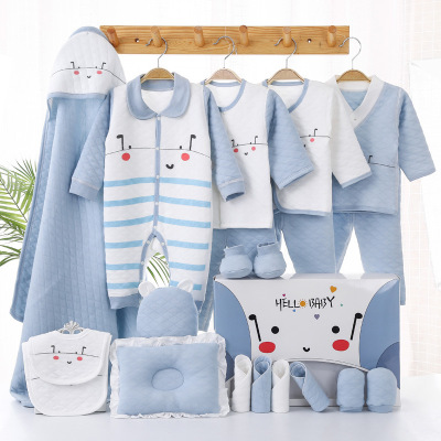 班杰威尔Banjvall新生儿礼盒套装17件21件春秋婴儿衣服秋冬母婴用品刚出生初生满月礼物套盒婴幼儿内衣礼盒21件加厚hellobaby蓝新生儿