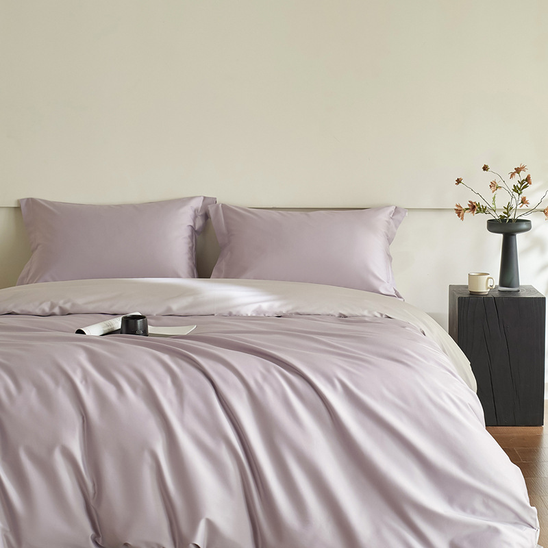 轻奢100支纯棉长绒棉四件套双拼100%全棉贡缎床单四件套纯色被套