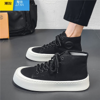 聚范黑色高帮帆布男鞋夏季透气百搭厚底休闲平板鞋增高青少年运动潮鞋