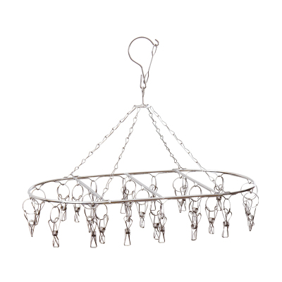 欧润哲晾衣架粗版不锈钢椭圆25夹款防风晾晒夹家用防风袜夹内衣袜子晾晒架