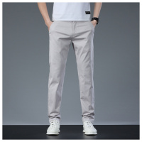 男士夏季薄款弹力浅灰休闲裤直筒修身大码中年爸爸装舒适通勤长裤