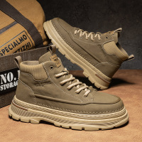 秋季新款时尚英伦风工作休闲马丁靴高帮厚底系带超纤皮面冷粘男鞋