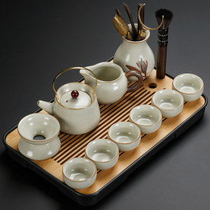 [补贴10%]2024新款汝窑功夫茶具套装陶瓷茶壶盖碗茶杯茶盘轻奢高档家用喝茶
