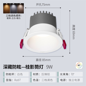 雷士照明led嵌入式筒灯全光谱防眩护眼筒射灯家用高亮高显指天花灯全铝无主灯